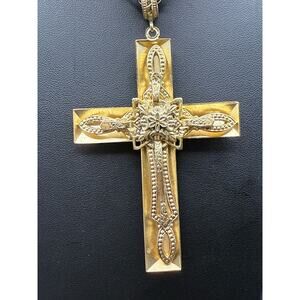 Whiting and Davis Gold Tone Cross Pendant with Filigree Detail